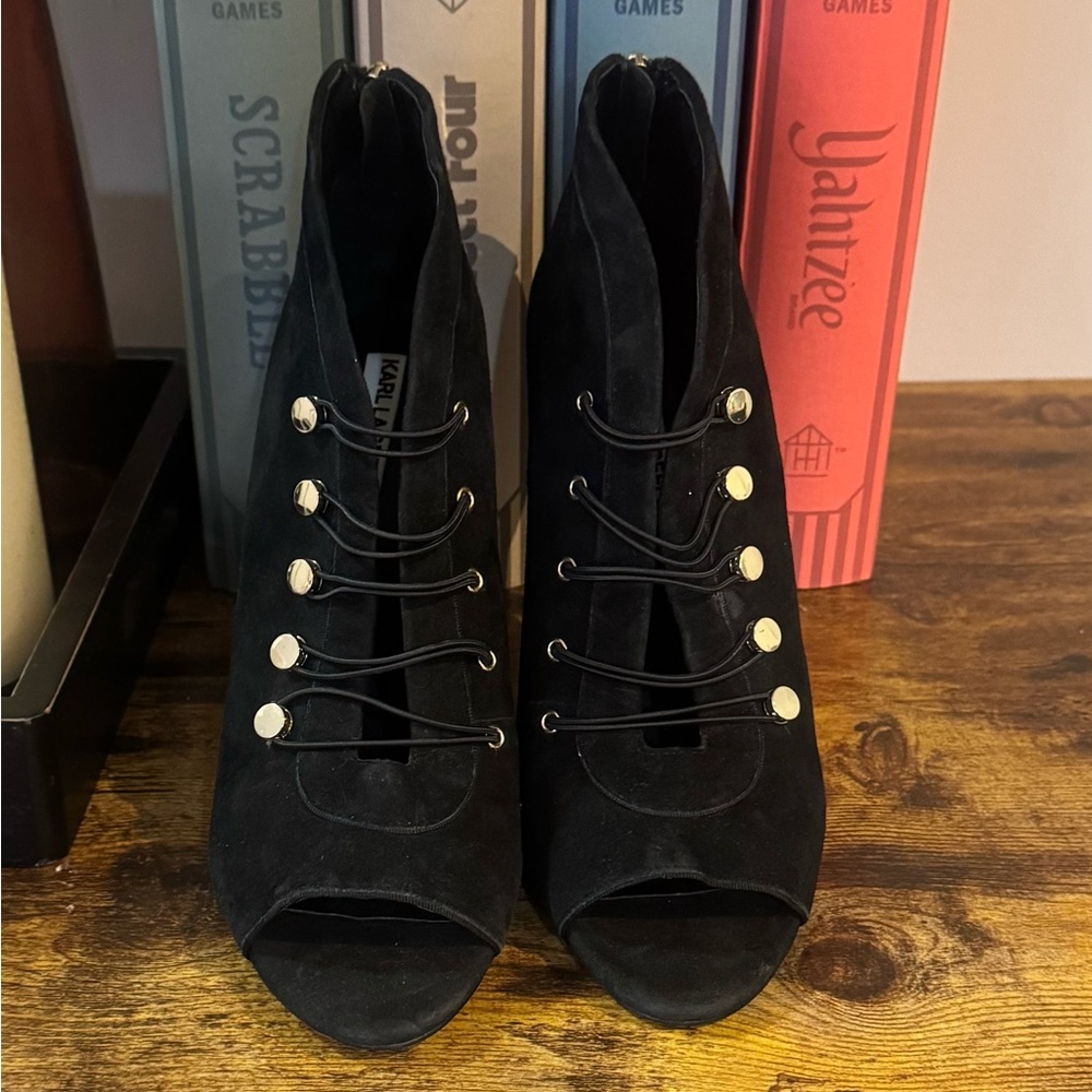 Designer drop!! Karl Lagerfeld Black Lace-Up Peep-Toe 9.5